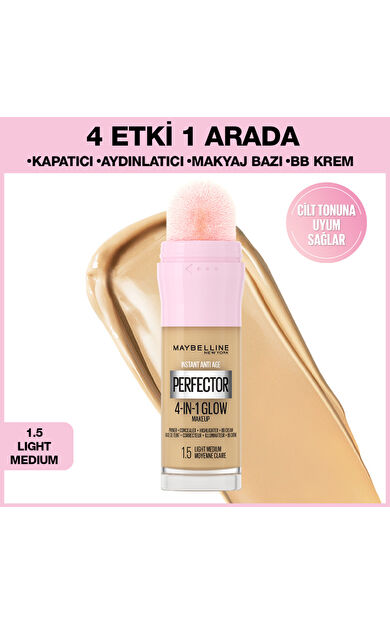 Maybelline New York Instant Perfector Glow 4 Etki 1 Arada Fondöten - 1.5 Light Medium