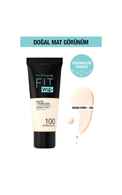 Maybelline New York Fit Me Matte+Poreless Fondöten - 100 Warm Ivory