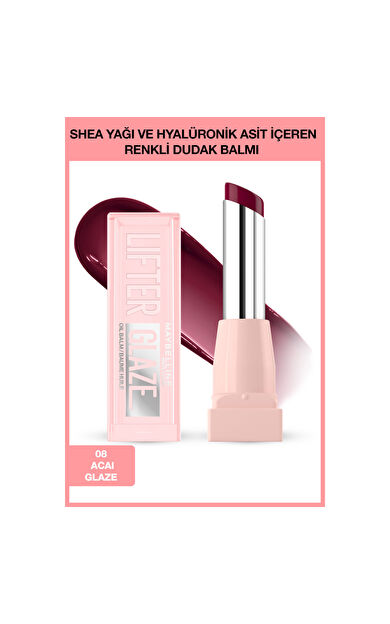 Maybelline New York Lifter Glaze Shea Yağı ve Hyalüronik Asit içeren Renkli Dudak Balmı - 08 Acai Glaze