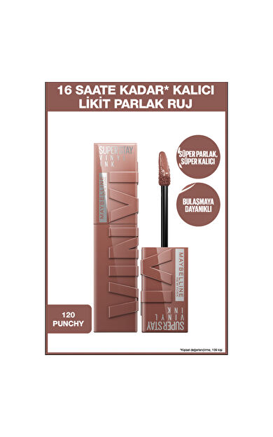 Maybelline New York Super Stay Vinyl Ink Uzun Süre Kalıcı Likit Parlak Ruj 120 Punchy