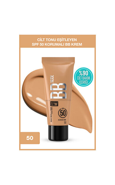 Maybelline New York Fit Me Nude Cilt Bakımı Etkili Nemlendirici SPF50 BB Krem - 50
