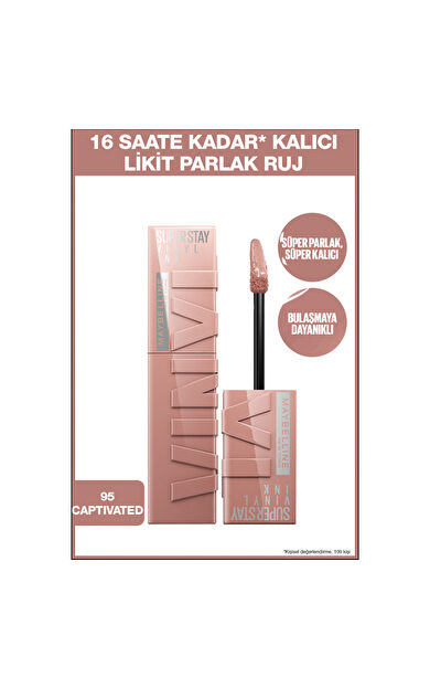 Maybelline New York Super Stay Vinyl Ink Uzun Süre Kalıcı Likit Parlak Ruj 95 Captivated