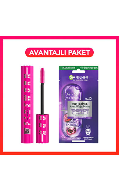 Maybelline New York Lash Sensational Firework Maskara Siyah + Garnier Maske Ampül Pro-Retinol