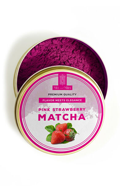 Mel and Mira Pink Strawberry Matcha Powder 25g, Çilek Aromalı Pembe Spirulina Superfood Matcha Tozu