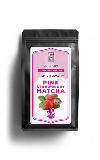 Mel and Mira Pink Strawberry Matcha Powder 50g, Çilek Aromalı Pembe Spirulina Superfood Matcha Tozu
