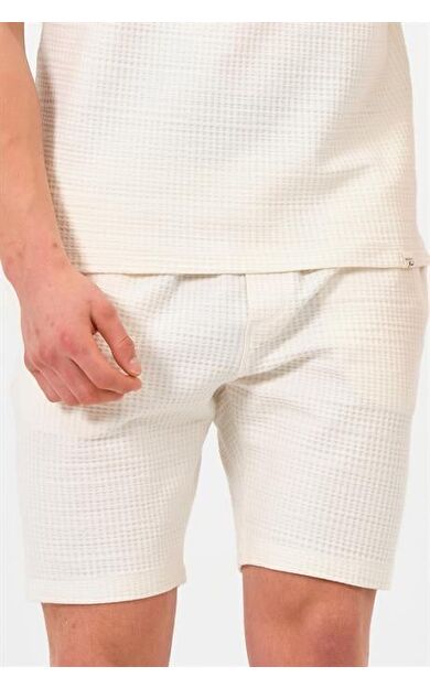 Erkek Ekru  Oversize Cepli Recycle %100 Pamuklu Standart Boy Şort