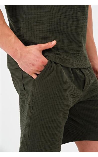Erkek Haki Oversize Cepli Recycle %100 Pamuklu Standart Boy Şort