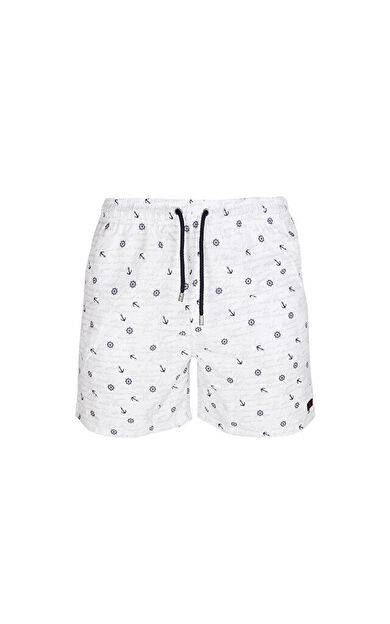 Miami Beach 204 Beyaz Desenli Erkek Sort 204-BEYAZ-DESENLI-ERKEK-SORT Erkek Şort Mayo Beyaz
