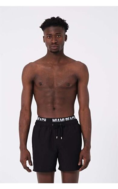 Siyah Boxer Lastikli Standart Boy Erkek Deniz ve Havuz Şortu