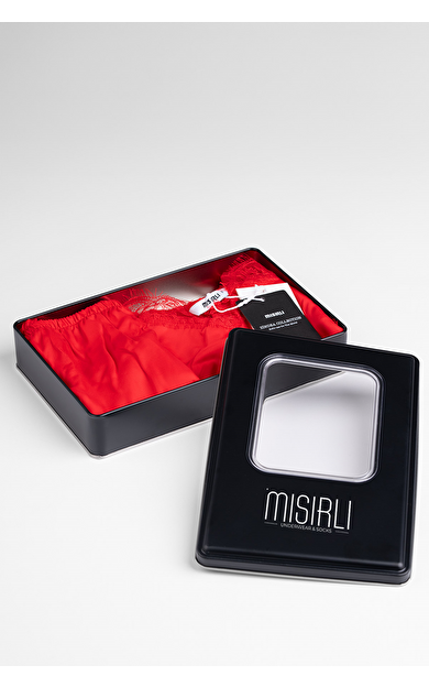 Kadın Kırmızı Dantelli Bambu Şort Takım Hediye Paketi