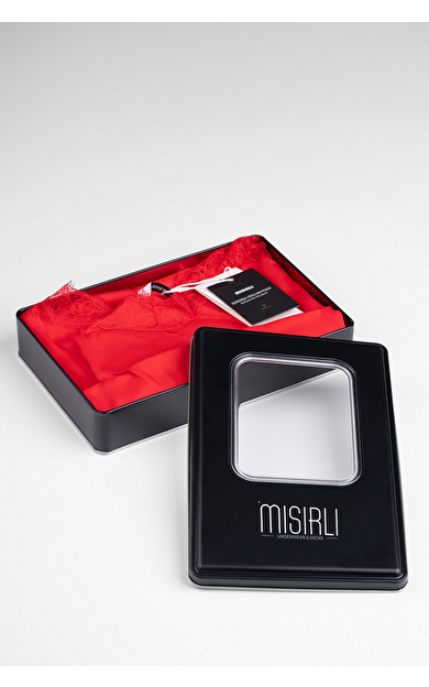 Kadın Kırmızı Dantelli Saten Gecelik Hediye Paketi