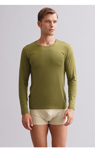 BAMBU HERCULES Slim Fit Bisiklet Yaka Uzun Kollu Erkek  Fanila Haki