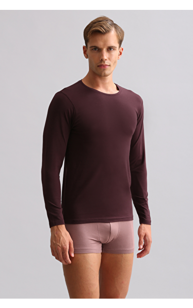 BAMBU HERCULES Slim Fit Bisiklet Yaka Uzun Kollu Erkek  Fanila Mor