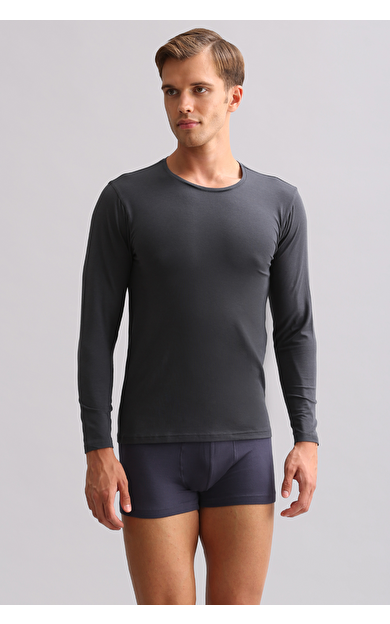 BAMBU HERCULES Slim Fit Bisiklet Yaka Uzun Kollu Erkek Fanila Antrasit