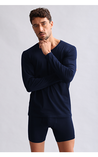 BAMBU HERCULES Slim Fit V Yaka Uzun Kollu Erkek  Fanila Lacivert