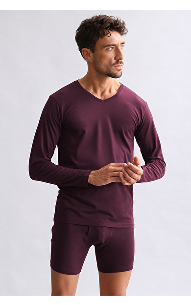 BAMBU HERCULES Slim Fit V Yaka Uzun Kollu Erkek  Fanila Mor