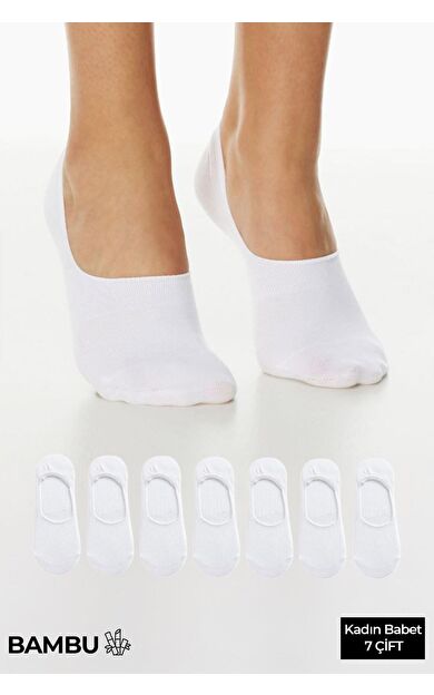 BAMBU Kadın Kutulu 7 Çift Babet Çorap Beyaz