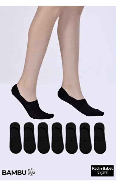 BAMBU Kadın Kutulu 7 Çift Babet Çorap Siyah