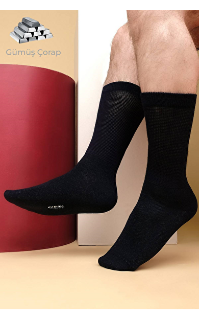 Erkek %10 GÜMÜŞ Madeni İçerikli Tekli Soket Çorap Lacivert