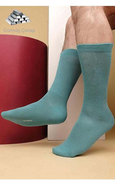 Erkek %10 GÜMÜŞ Madeni İçerikli Tekli Soket Çorap Pastel Mavi