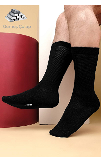 Erkek %10 GÜMÜŞ Madeni İçerikli Tekli Soket Çorap Siyah