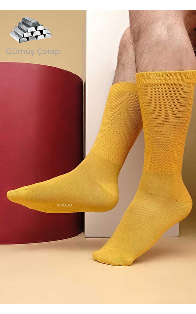 Erkek %10 GÜMÜŞ Madeni İçerikli Tekli Soket Çorap Mavi