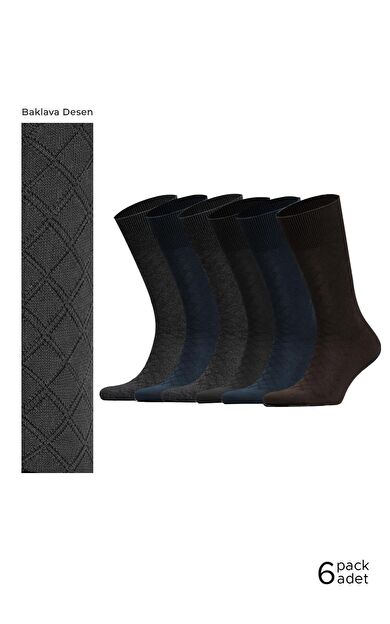 Erkek Bambu 6 Çift Baklava Desenli Süper İnce  Soket Çorap Çok Renkli