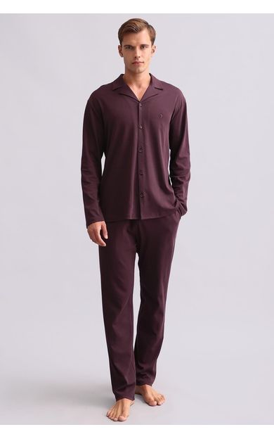 Erkek Bambu Gömlek Pijama Takımı Bordo