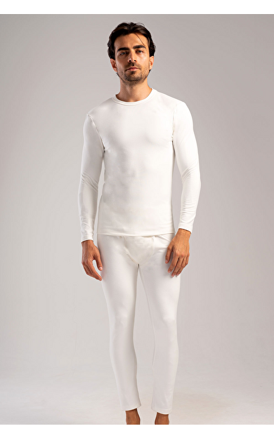 Erkek Bisiklet Yaka Uzun Kollu İçlik Takımı EKRU