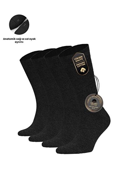 Erkek Organik Kışlık 4 Çift Soket Çorap Siyah