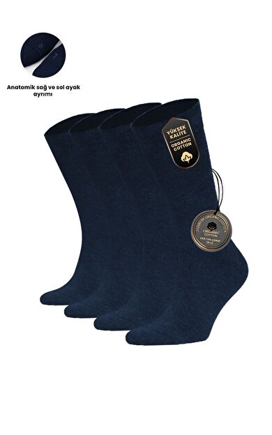 Erkek Dört Mevsim Organik Dörtlü Soket Çorap Lacivert