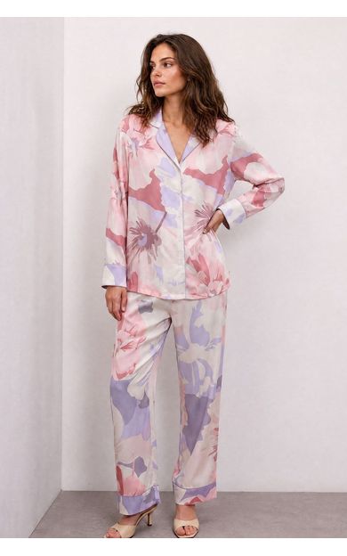 Kadın Bambu Desenli Pijama İkili Takım Lila