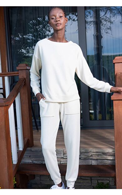 Kadın Bambu Uzun Kollu İkili Takımı Ekru