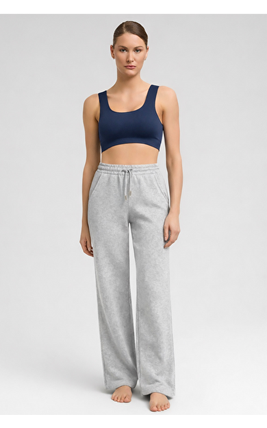 Kadın Düz Paça Pantolon Gri Melanj