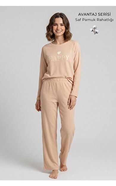 Kadın Gofre Kumaş Pijama Takım AÇIK SARI