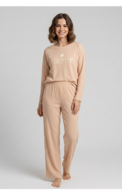 Kadın Gofre Kumaş Pijama Takım AÇIK SARI