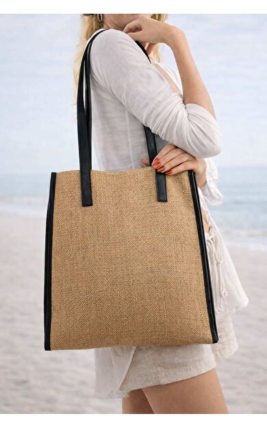 Kadın Hasır Jüt Çanta Vizon