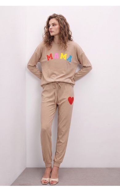 Kadın  Pamuk Pijama Takım Bej