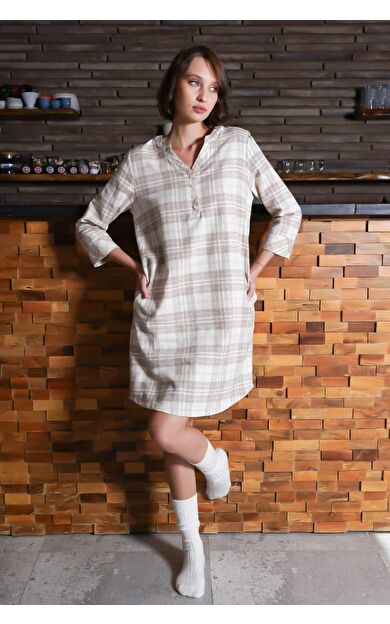 Kadın Pamuklu Ekoseli Gömlek Elbise Pembe