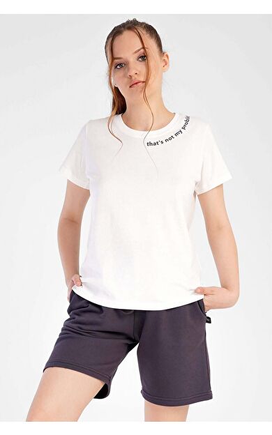 Kadın Pamuklu Kısa Kol Şort Takımı Beyaz