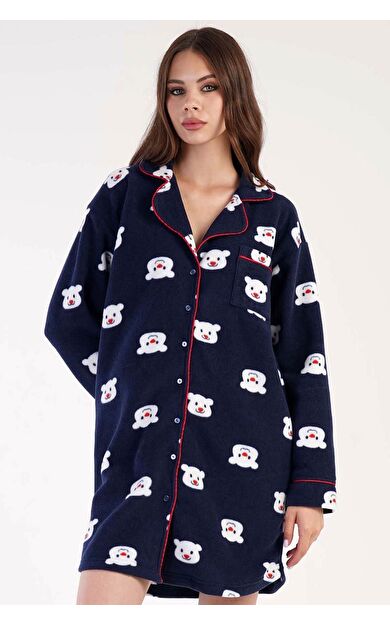 Kadın Polar Uzun Kollu Elbise Lacivert