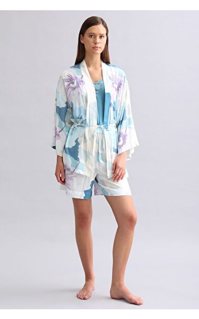 Kadın Viskon Aurora Dokuma Desenli Kısa Sabahlık Lacivert