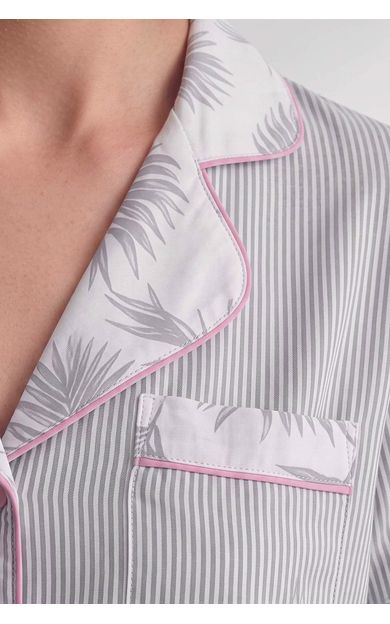 Kadın Viskon Kısa Kol Cep Detaylı Sort Pijama Takım Gri