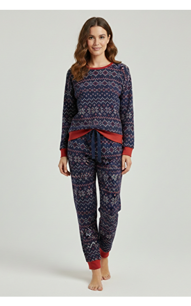 Kış Temalı Kadın Pijama Takımı Lacivert