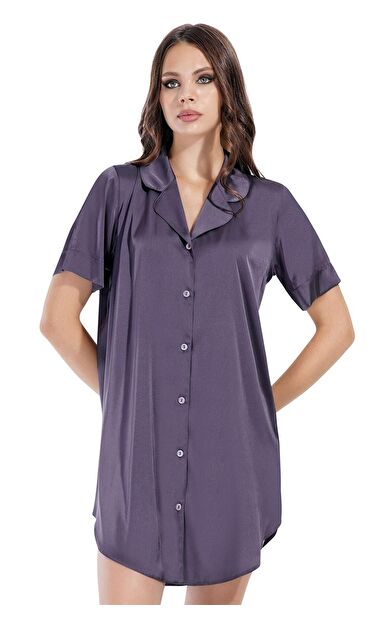 Mısırlı 1927 Kadın SATEN Kısa Kollu Gömlek Füme