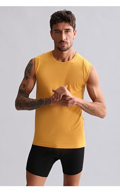 Mısırlı BAMBU HERCULES Slim Fit Bisiklet Yaka Sporcu Atlet / T-Shirt Hardal