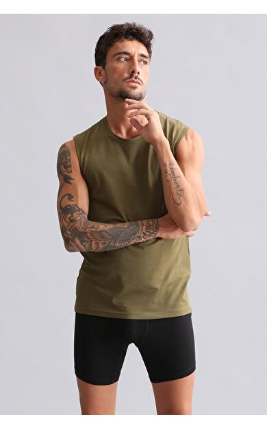 Mısırlı BAMBU HERCULES Slim Fit Bisiklet Yaka Sporcu Atlet / T-Shirt Koyu Haki