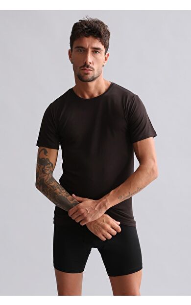 Mısırlı BAMBU HERCULES Slim Fit Bisiklet Yaka Fanila / T-Shirt Kahverengi