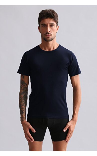 Mısırlı BAMBU HERCULES Slim Fit Bisiklet Yaka Fanila / T-Shirt Lacivert