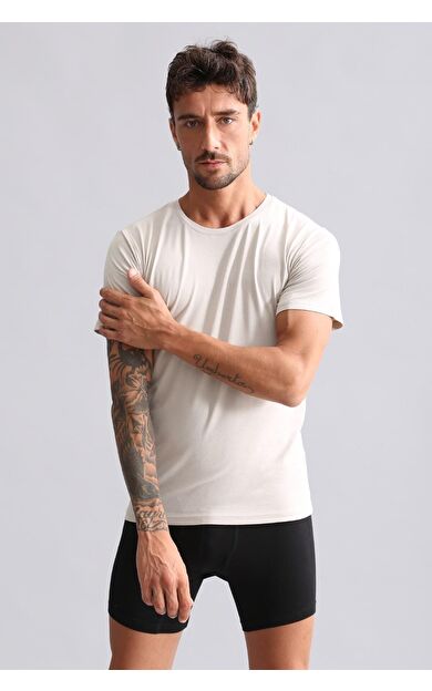 Mısırlı BAMBU HERCULES Slim Fit Bisiklet Yaka Fanila / T-Shirt Toprak Bej